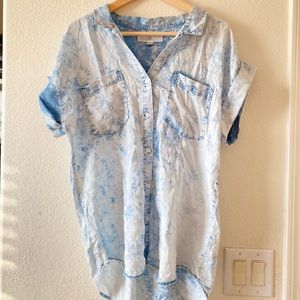 Distressed denim button up blouse